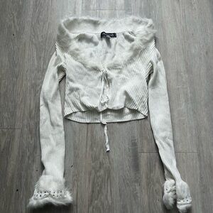 Urban Outfitters Cream Cardigan with Furry Accents